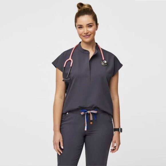 FIGS Rafaela Scrub Top Pride Collection V-Neck Top, Charcoal Gray, S - Picture 1 of 12